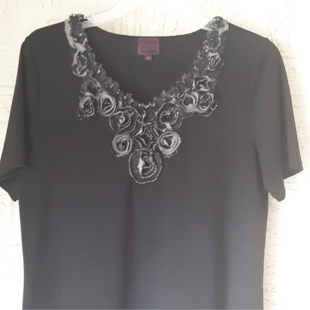 Black Rose Details Medium Blouse Colour Works Boho Cottage Core Boutique Top